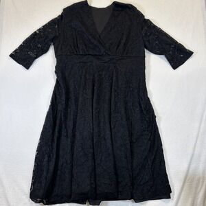 Women Black Lace Dress 22W Empire Waist A Line Cocktail Formal Lined
